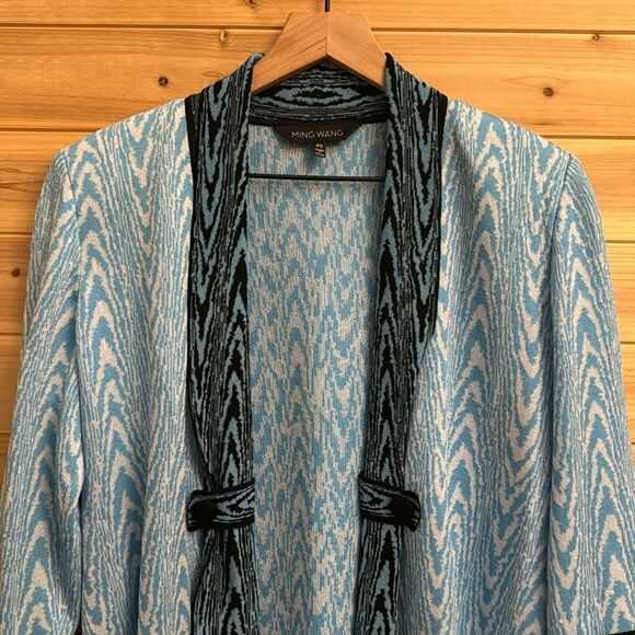 Ming Wang Size Small Petite Blue & Black Abstract Zebra Open Front Cardigan - Picture 2 of 11